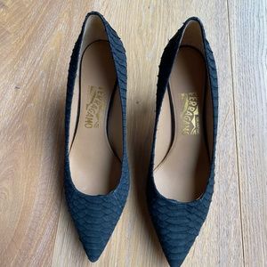 Salvatore Ferragamo Suede Python Heels